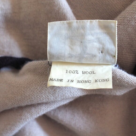 70s Wool Tan Sweater Navy Trim Dolman Sleeves Sportscraft Knit Top - Picture 7 of 8